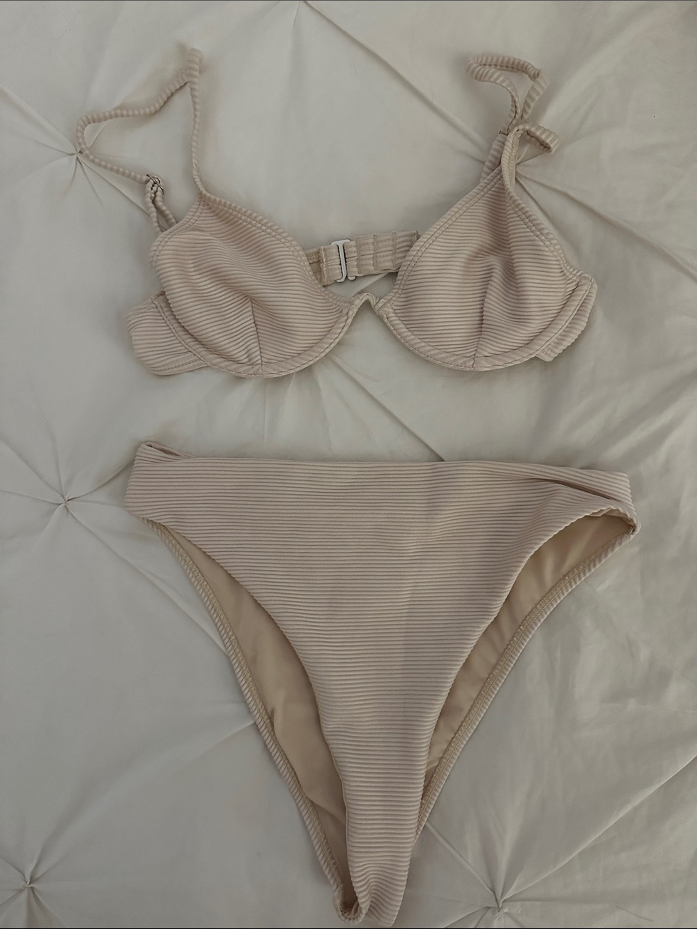 Full Tilt Ribbed Beige Two-Piece Bikini